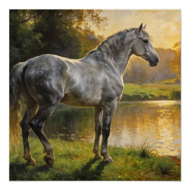 Pôster Andalusian Stallion by the Lake (Frente)