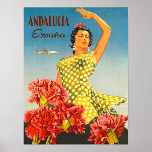 Poster Andaluzia, Espanha, dança tradicional, mulher, vin