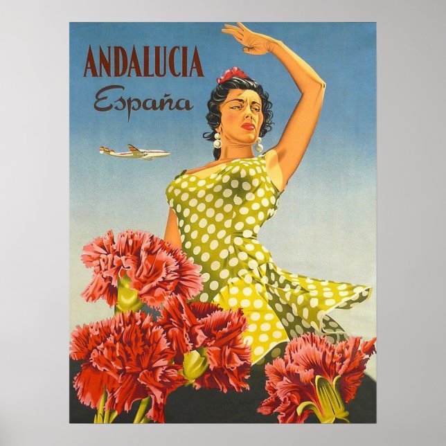 Poster Andaluzia, Espanha, dança tradicional, mulher, vin (Frente)