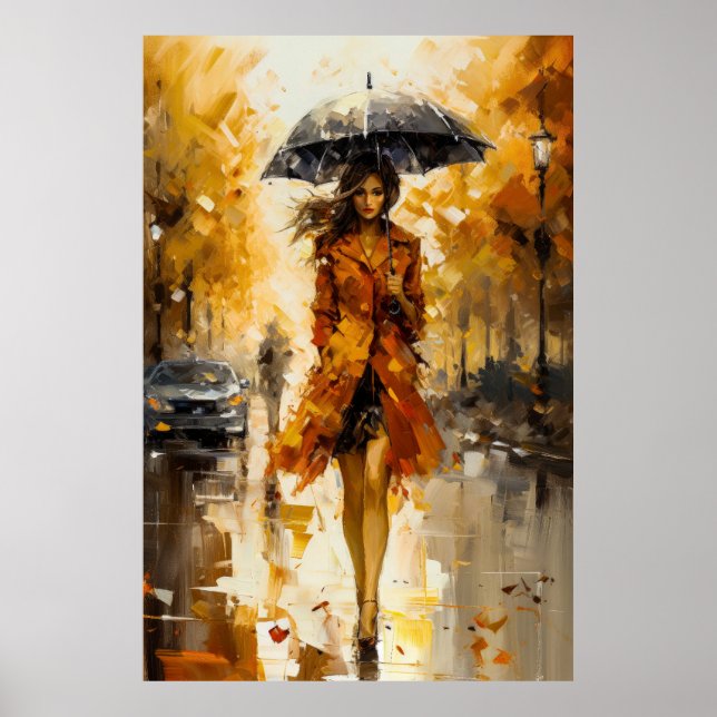 Poster Andando na Chuva do Outono: Meditação de Uma Mulhe (Frente)