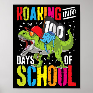 Poster Andando Para 100 Dias De Diversão Escolar T Rex Di