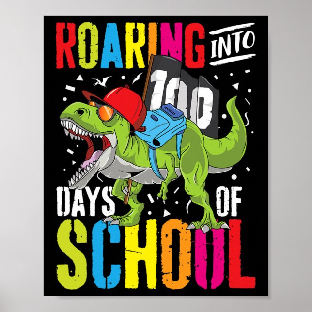 Poster Andando Para 100 Dias De Diversão Escolar T Rex Di (Frente)