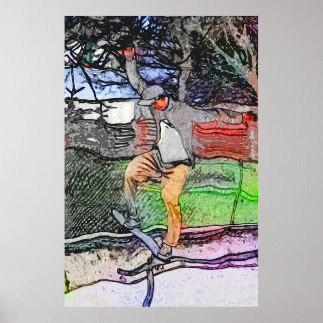 Poster Andando pelos trilhos - Design do skateboarder do  (Frente)