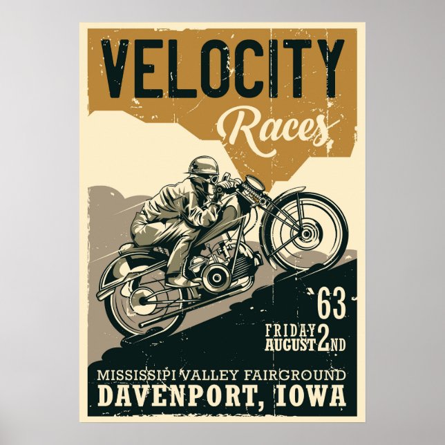 Poster Andar com a motocicleta Vintage (Frente)