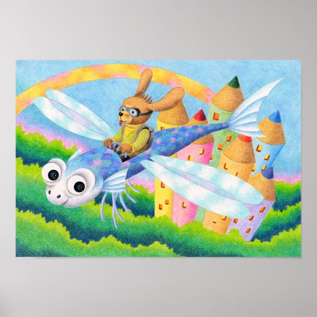 Poster Andar num planador em forma de peixe. (Frente)