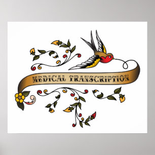 Poster Andorinha e rolo com transcrição médica