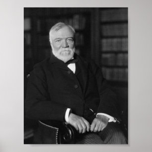 Poster Andrew Carnegie assentou em uma biblioteca