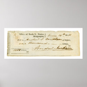 Pôster Andrew Jackson assinou cheque a partir de 14 de ju