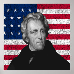 Poster Andrew Jackson e a bandeira dos EUA