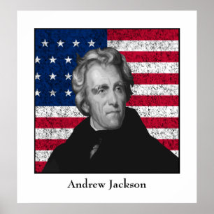 Poster Andrew Jackson e a bandeira dos EUA