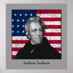 Poster Andrew Jackson e a bandeira dos EUA