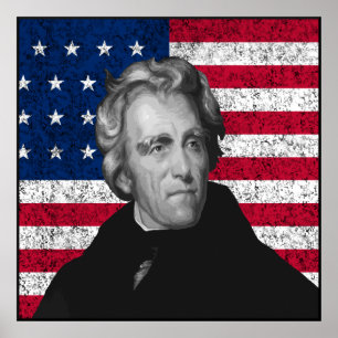 Pôster Andrew Jackson e a bandeira dos EUA — Fronteira