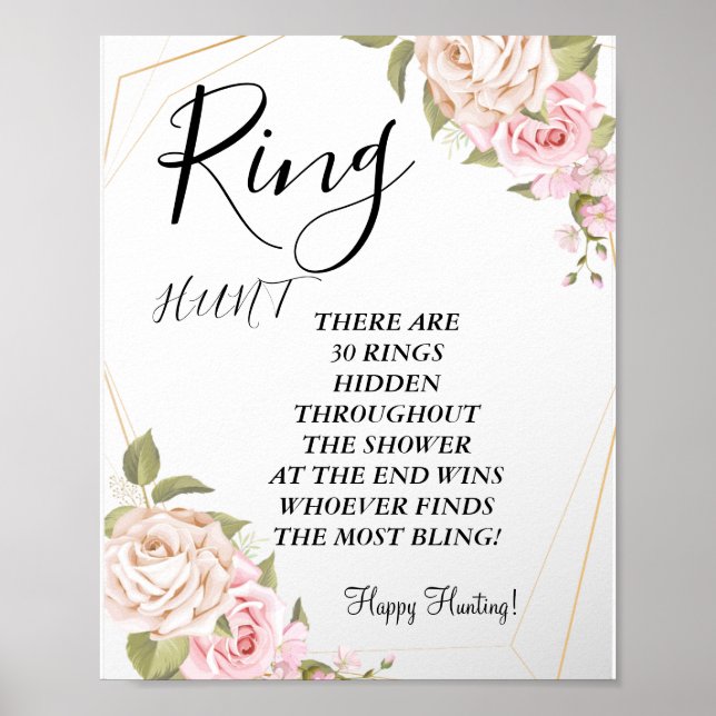 Poster anéis de rosas de aquarela rosa sinal de jogo de c (Frente)