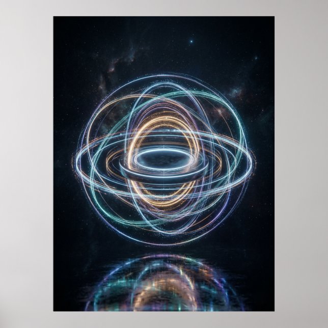 Poster Anéis Orbitais Neon Abstratos Espaciais (Frente)