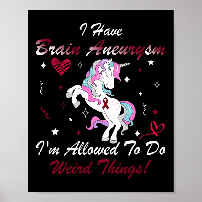 Poster Aneurysm Awarness Borgonha Suporte a Unicórnio (Frente)