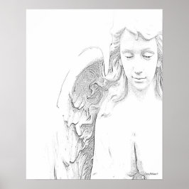 Poster Angel Black White Wings Espiritual Wall Art