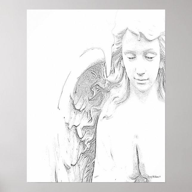 Poster Angel Black White Wings Espiritual Wall Art (Frente)