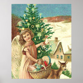 Poster Angel bringing Christmas gifts and presents