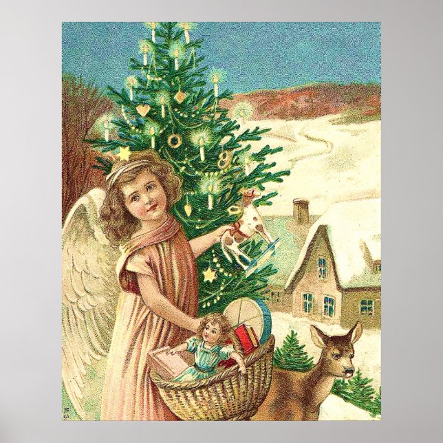 Poster Angel bringing Christmas gifts and presents (Frente)