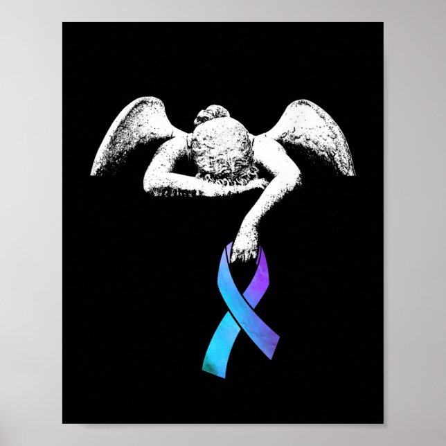 Poster Angel Detém Teal Purple Ribbon Prevenção Suicídio (Frente)