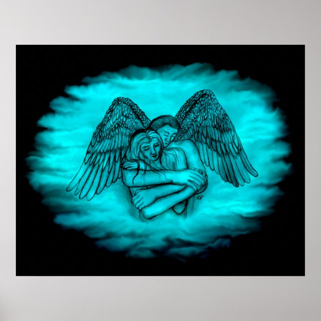 Poster Angel Eros in Love, design preto e verde (Frente)