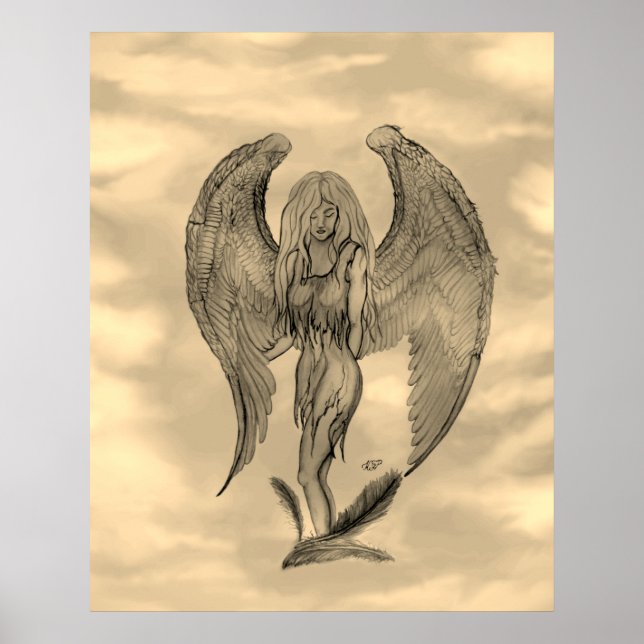 Poster Angel no estilo de tatuagem (Frente)