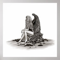 Angel, perdido no pensamento, Design preto e branc