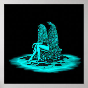 Poster Angel, perdido no pensamento, Design preto e verde