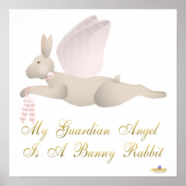 Poster Angel Rabbit Tan Pink Roses Guardian Angel Bunny R (Frente)