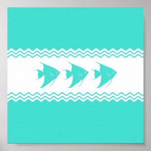 Poster Angelfish branco da listra de turquesa litoral