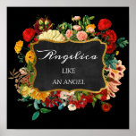 Poster Angelica Name Significa Vintage Floral Birthday Gi<br><div class="desc">Um nome elegante que significa um poster dedicado a um novo bebê. Decorado com brilho como pés de bebês. Aproveite o seu dia! FlorenceKdesign</div>