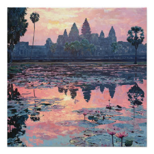 Pôster Angkor Siem Wat Reap Águas Cambojanas