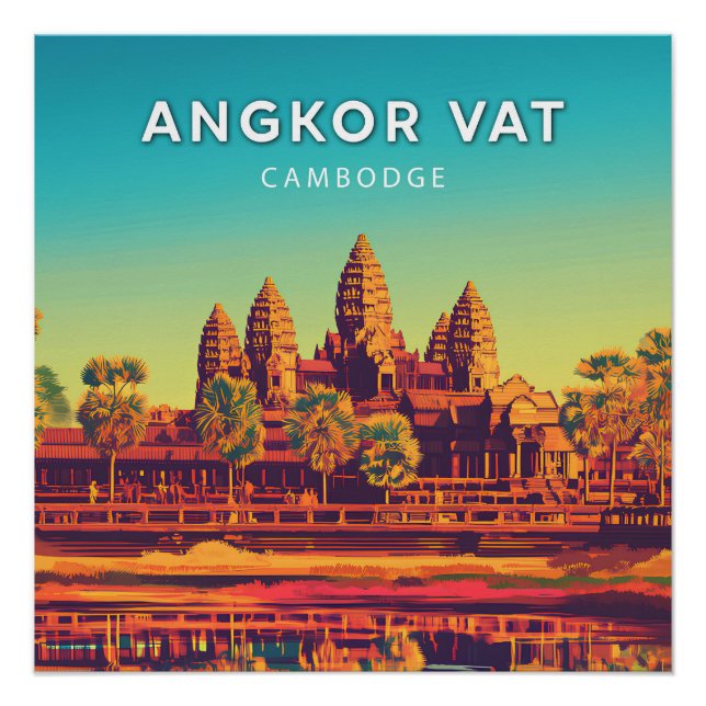 Pôster Angkor Vat, Cambodge, Poster style rétro-chic (Frente)
