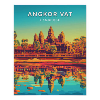 Pôster Angkor Vat, Cambodge, Poster style rétro-chic