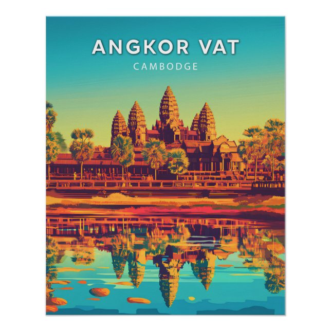 Pôster Angkor Vat, Cambodge, Poster style rétro-chic (Frente)