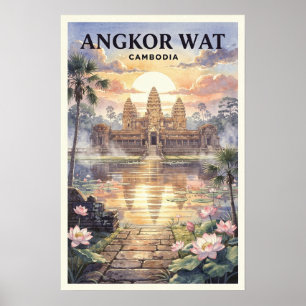 Poster Angkor Wat Camboja Viagem Vintage