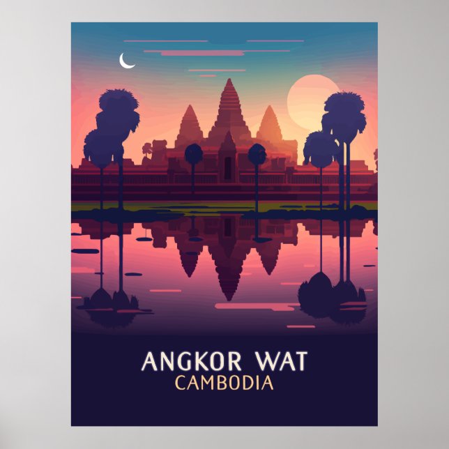 Poster Angkor Wat Sunrise Cambodja Siem Reap Retro (Frente)
