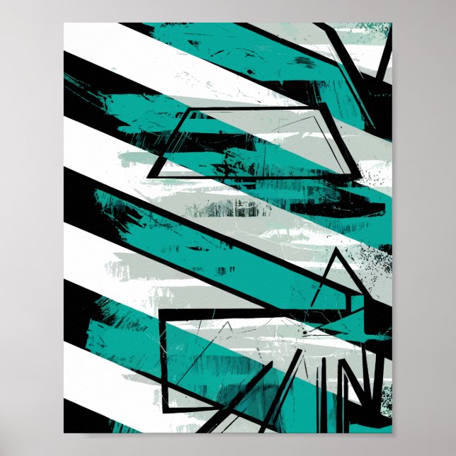 Poster Angled Stripes with Teal Brush Textures (Frente)