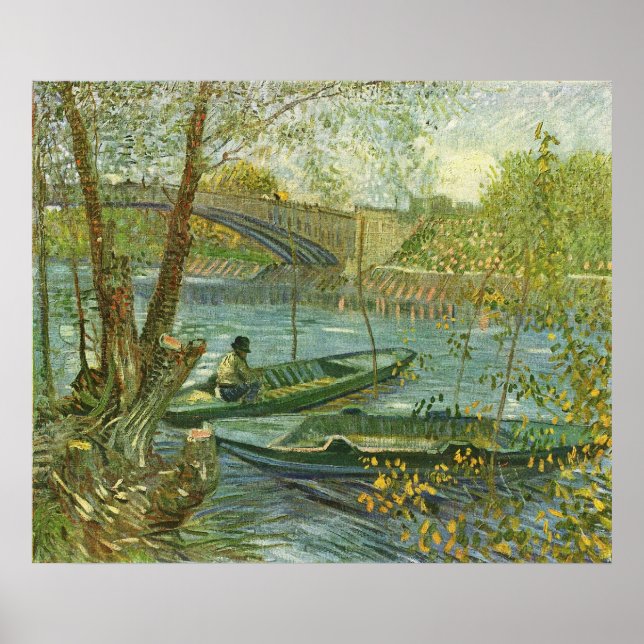 Pôster Angler e barco no Pont de Clichy por van Gogh (Frente)