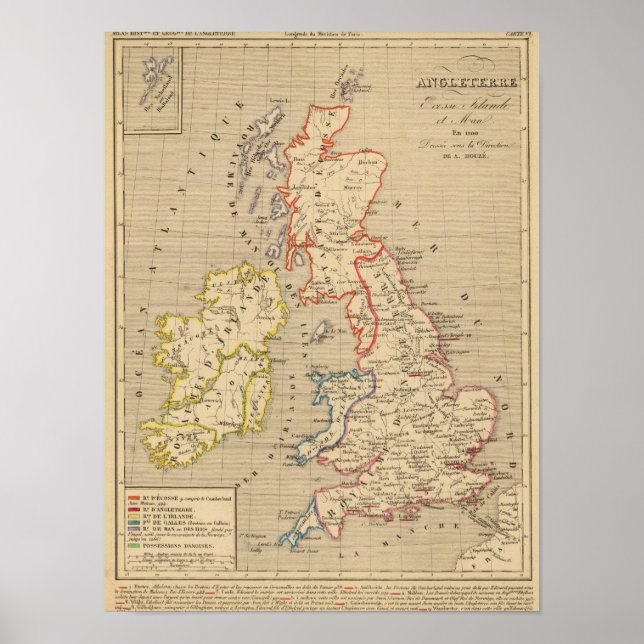 Pôster Angleterre, Ecosse, Irlande et Man en 1100 (Frente)