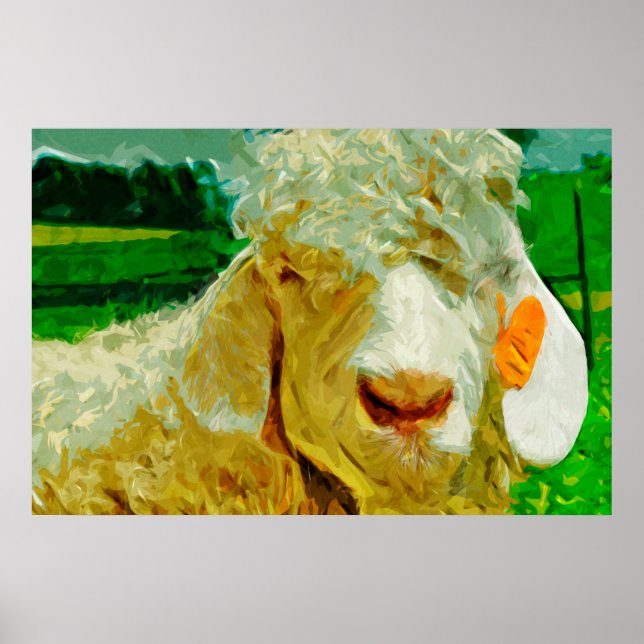 Poster Angora Goat Com Impressionismo De Abstrato De Etiq (Frente)