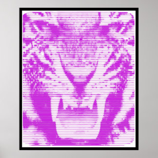Poster Angry Purple Tiger Horizontal Lines