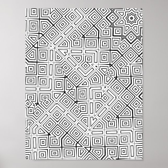 Poster Angular Maze Grid Coloring Page Pattern Design (Frente)