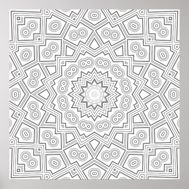 Poster Angular Starburst Mandala Pattern Coloring Art (Frente)