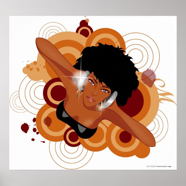 Poster Ângulo de uma mulher gostando de música com fones  (Frente)