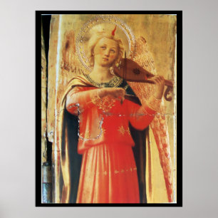 POSTER ÂNGULO MUSICAL EM VERMELHO E DOURADO