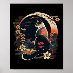 Poster Animação de Gato Kawaii Homens Retro Japoneses Mul