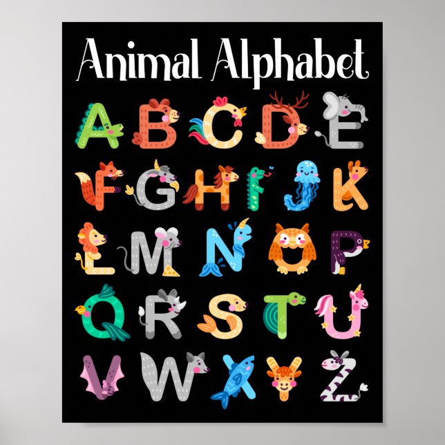 Poster Animais Alphabet Aprendendo Animais ABC (Frente)