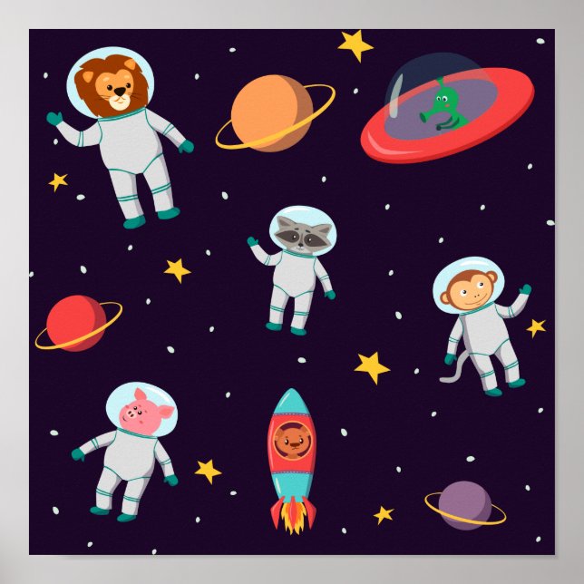 Poster Animais Astronautas No Padrão Espacial I (Frente)