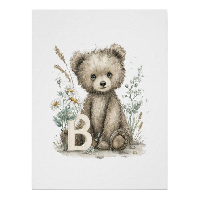 Pôster Animais Bebês Adoráveis em Aquarela com Letras do  (Frente)